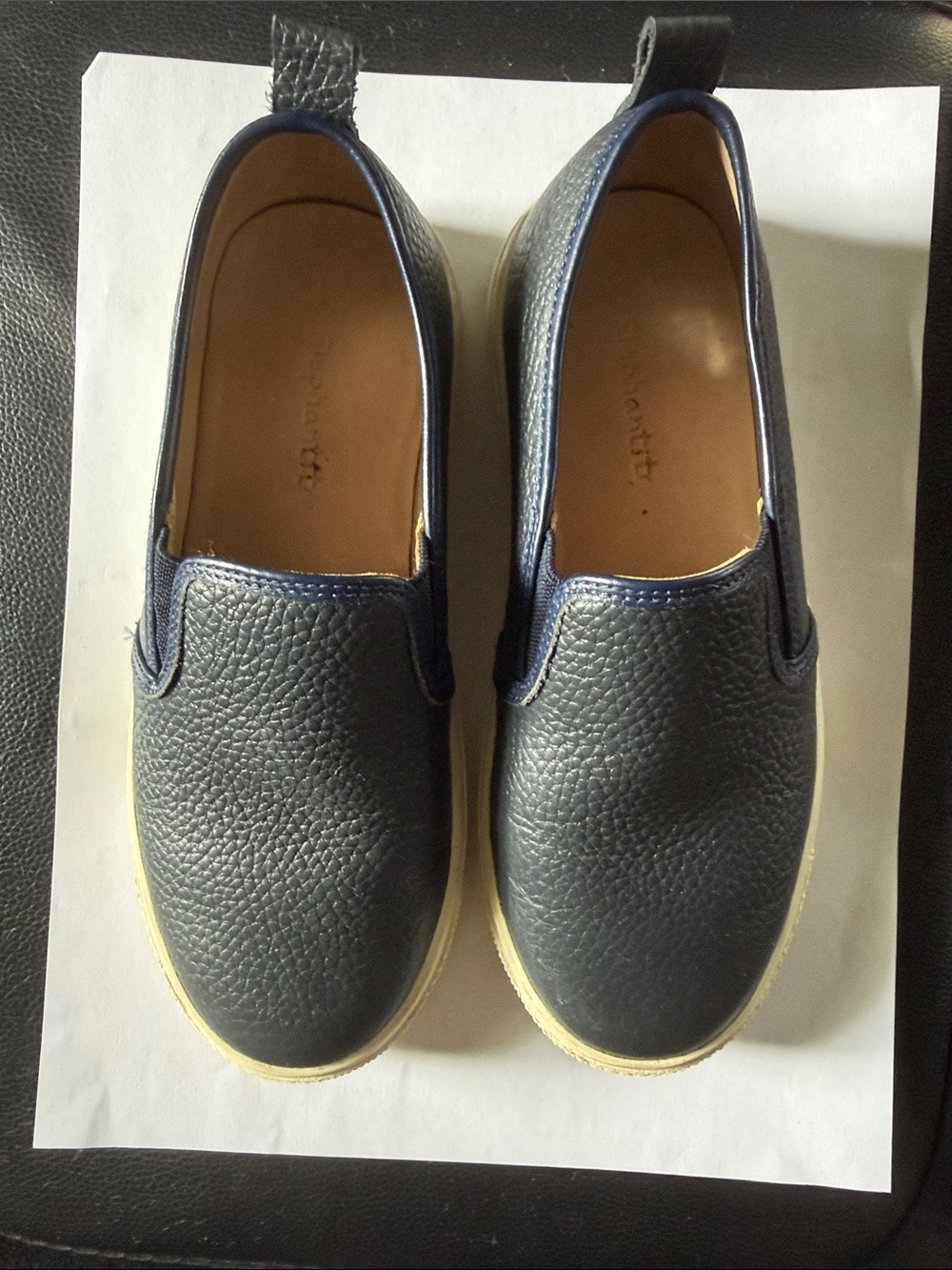 Elephantito boys Navy Pebbled Leather Slip-On Sneakers